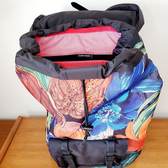 Herschel Little America Backpack Tropical Flowers Graphic Black 25L Travel Bag - Picture 5 of 12